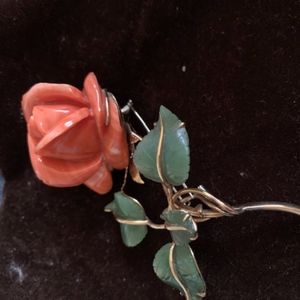 50 carat coral rose pin Over 80 years old!